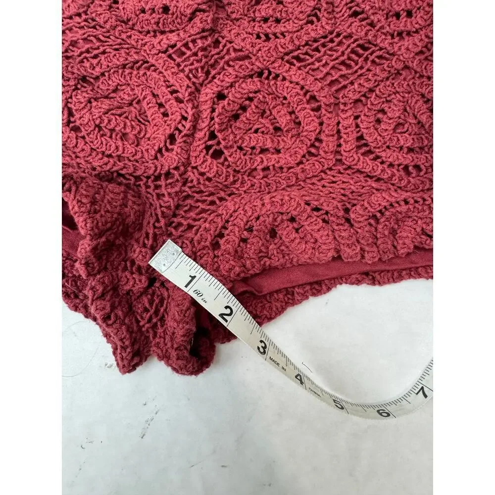 Boho Zara Crochet Shorts Burgundy Red High Waisted Cottagecore Hot Pants Medium